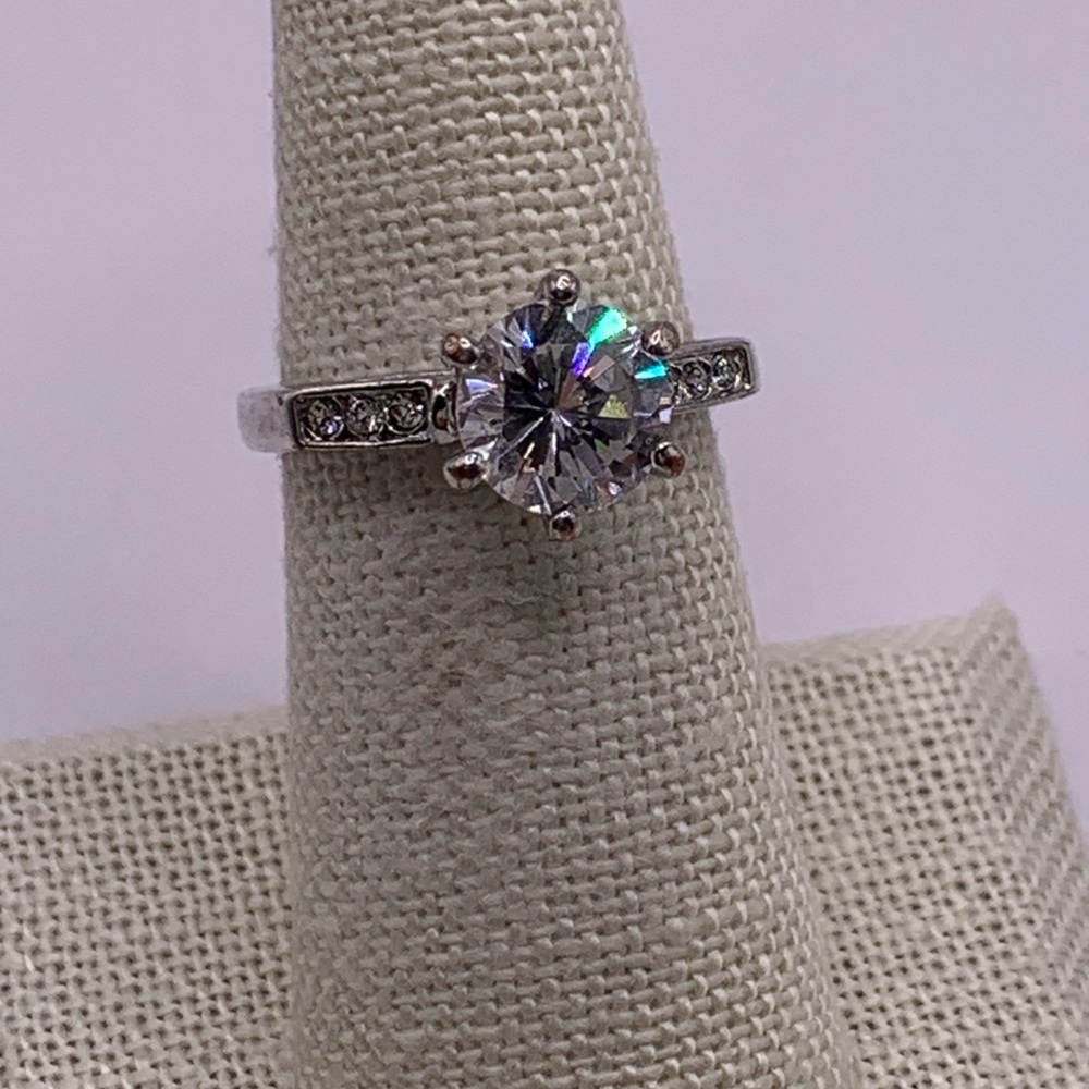 Elegant Silver CZ Ring, size 6.5